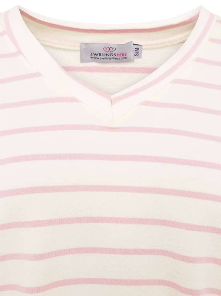 💕 Zwillingsherz Sweatshirt "Keine Streifen" Sweater V-Neck Rosa