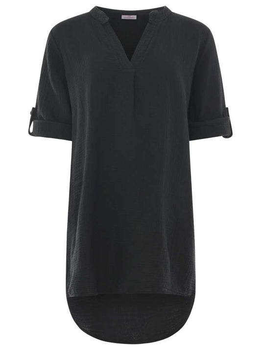 💕 Zwillingsherz Tunika Bluse Musselin "Rom" Schwarz