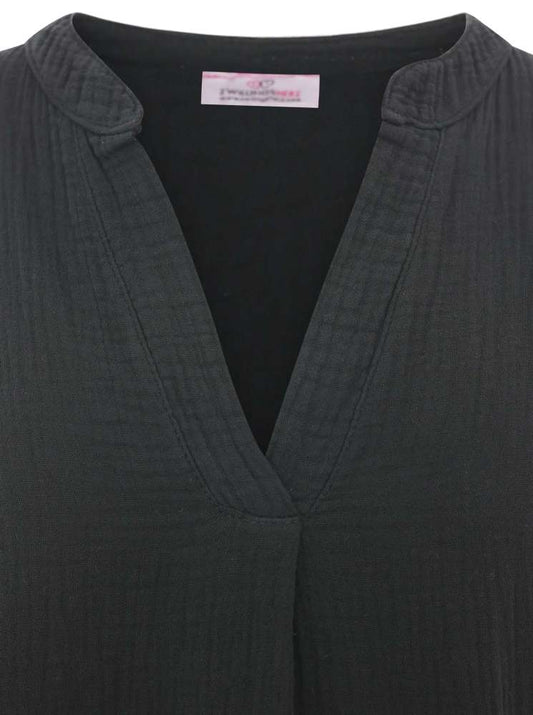 💕 Zwillingsherz Tunika Bluse Musselin "Rom" Schwarz