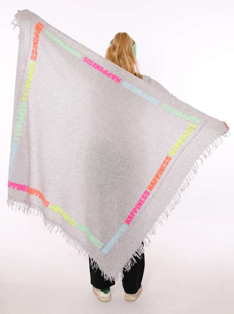 💕 Zwillingsherz 100 % XXL Kaschmir Fransen-Viereckstuch "Happiness klein" 100 % Cashmere Kaschmir Hellgrau