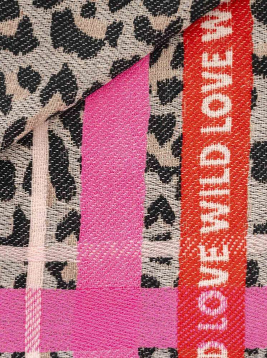 💕 Zwillingsherz Viereckstuch "Leo wild love" Wolle Beige Rot