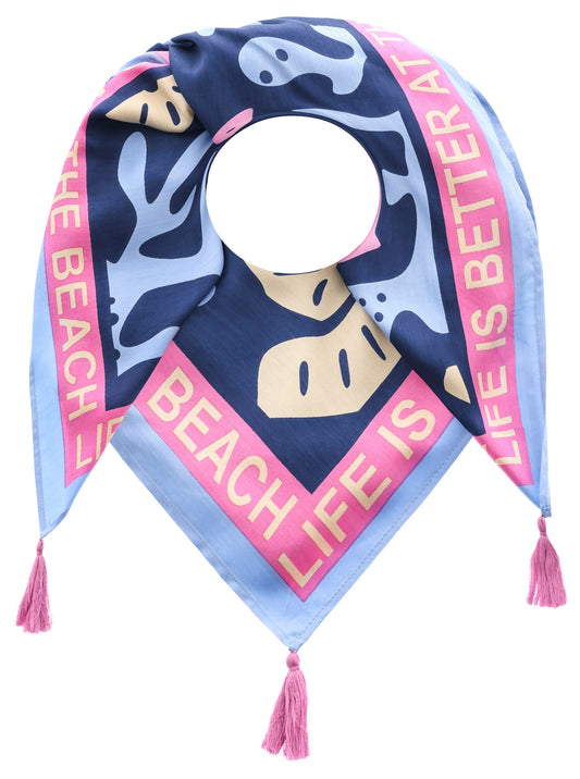 💕 Zwillingsherz Dreieckstuch "Life is better" Marine Pink Viereck Bambus nachhaltig organic