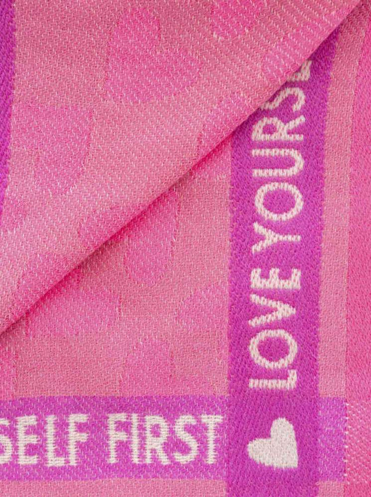 💕 Zwillingsherz Dreieckstuch Viereck "Love yourself first" Wolle Pink