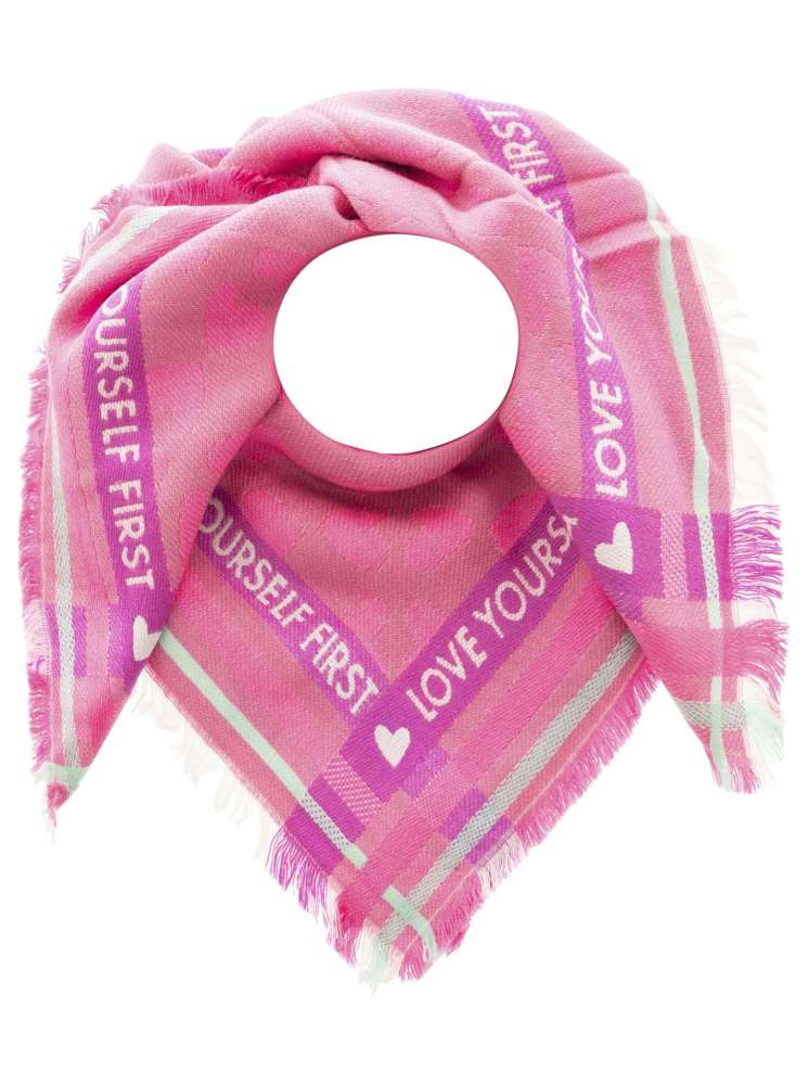 💕 Zwillingsherz Dreieckstuch Viereck "Love yourself first" Wolle Pink