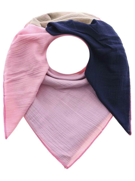 💕 Zwillingsherz Dreieckstuch "Nikita" Musselin Viereck Navy Rosa Beige