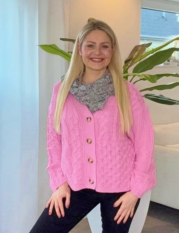 💕 Zwillingsherz Strickjacke Cardigan "Zopfstrick" Wolle Rosa