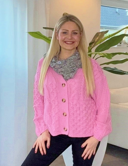 💕 Zwillingsherz Strickjacke Cardigan "Zopfstrick" Wolle Rosa