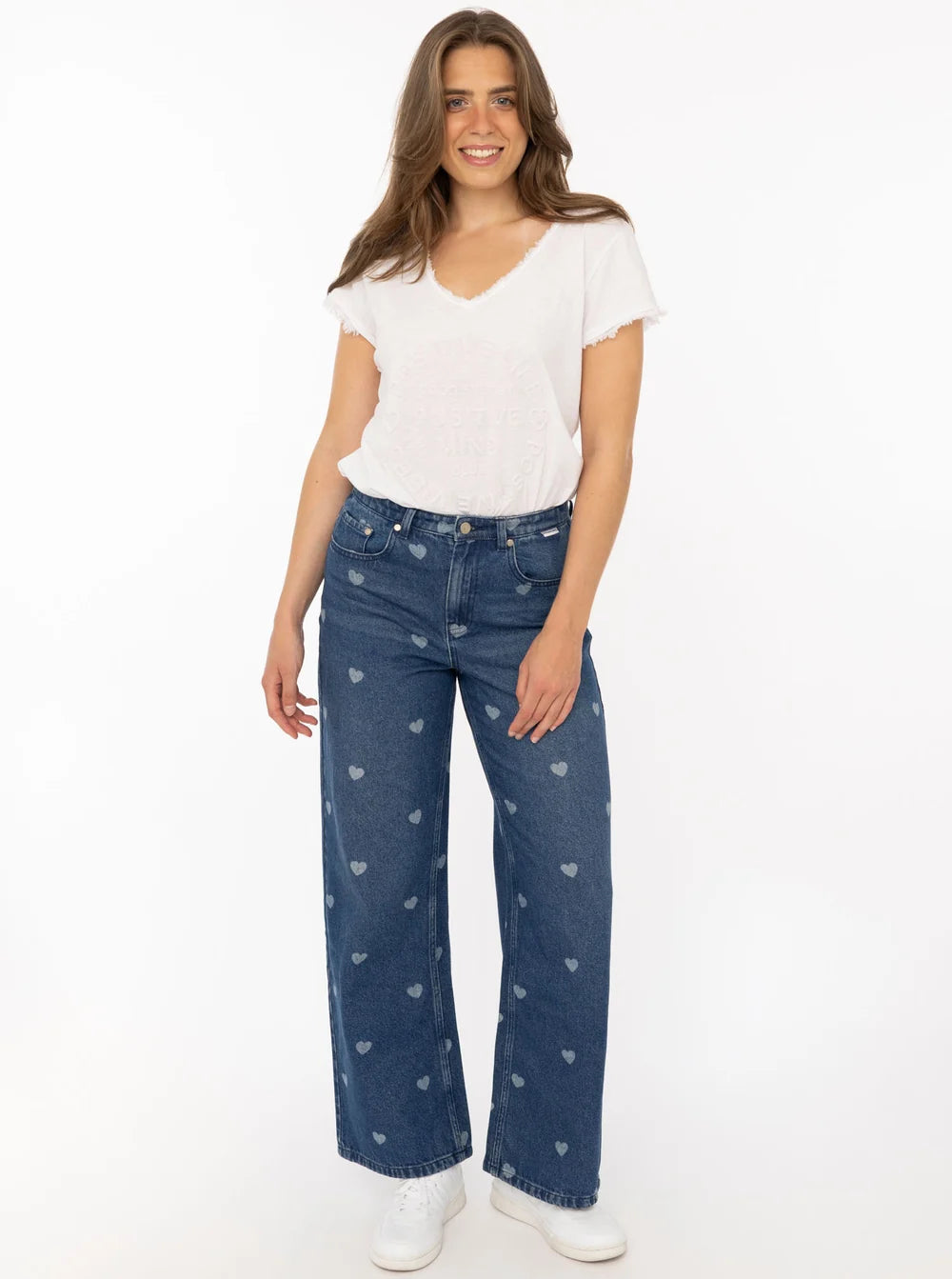 💕 Zwillingsherz Stretch Jeans mit leichtem Flared Mittelblau