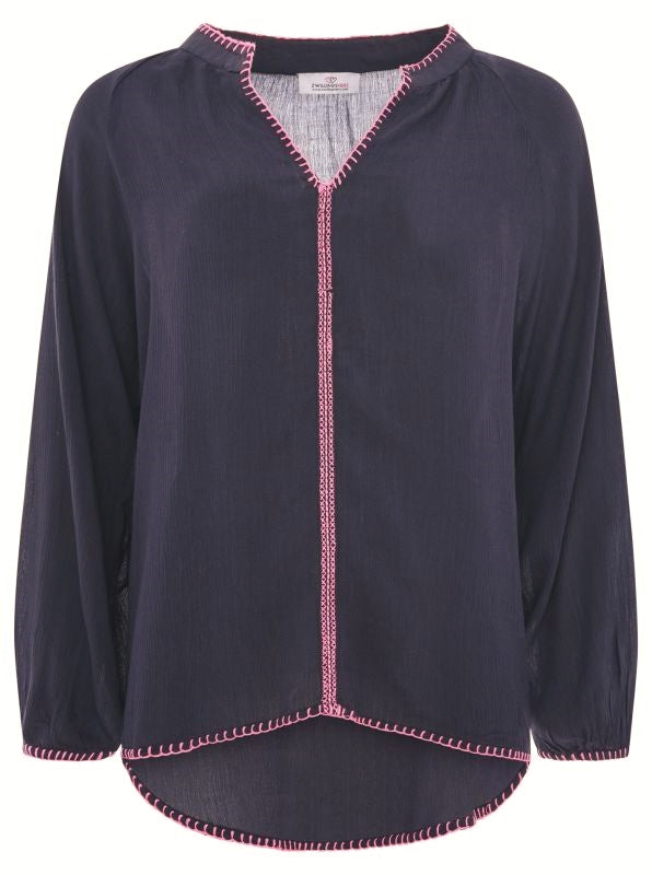 Zwillingsherz Bluse "Neon Stickerei" 100 % Viskose Navy