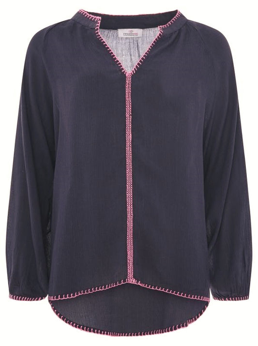 Zwillingsherz Bluse "Neon Stickerei" 100 % Viskose Navy