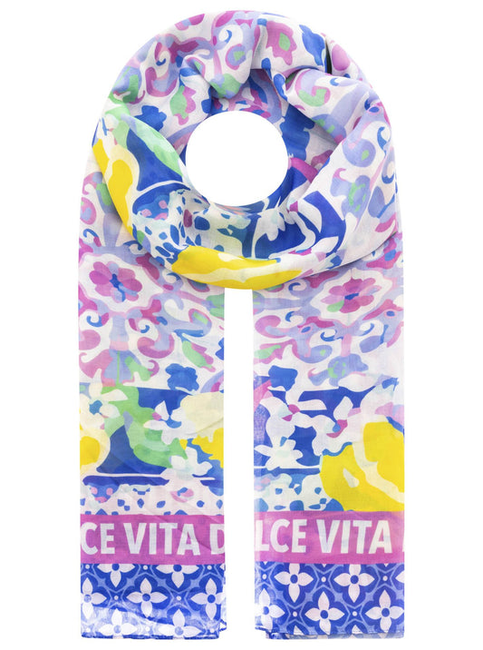 Zwillingsherz Schal "Zitronen Mosaik" Viskose Mix Blau