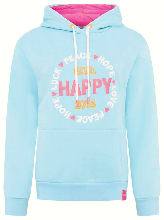 💕 Zwillingsherz Sweatshirt Hoodie "Smile Everyday Happy" Sweater Baumwolle Türkis
