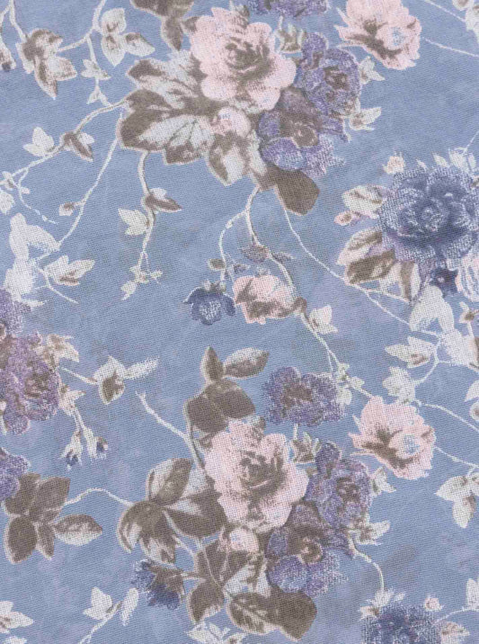 Schal Tuch "Bloomie" Baumwolle Seide Blau