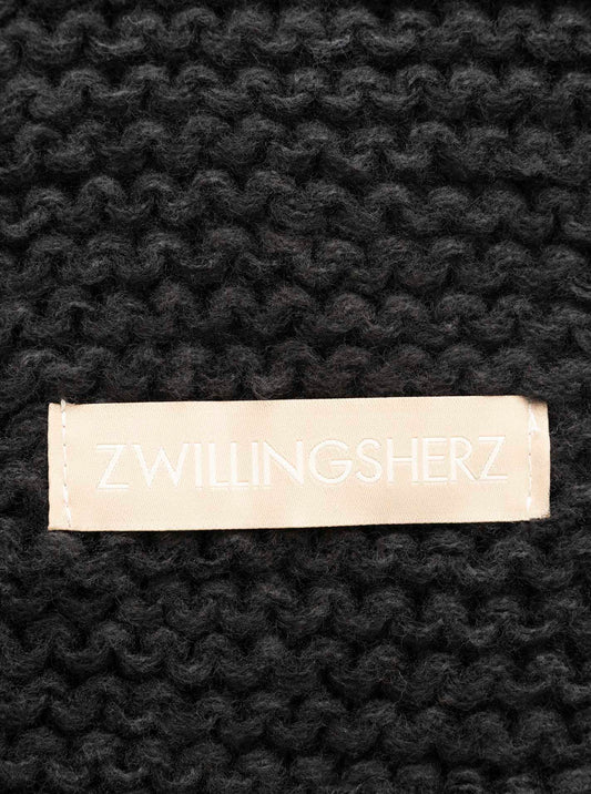 💕 Zwillingsherz Schal Grobstrick "Uni & Patch" Schwarz