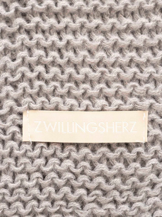 💕 Zwillingsherz Schal Grobstrick "Uni & Patch" Grau