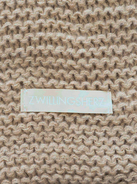 💕 Zwillingsherz Schal Grobstrick "Uni & Patch" Taupe