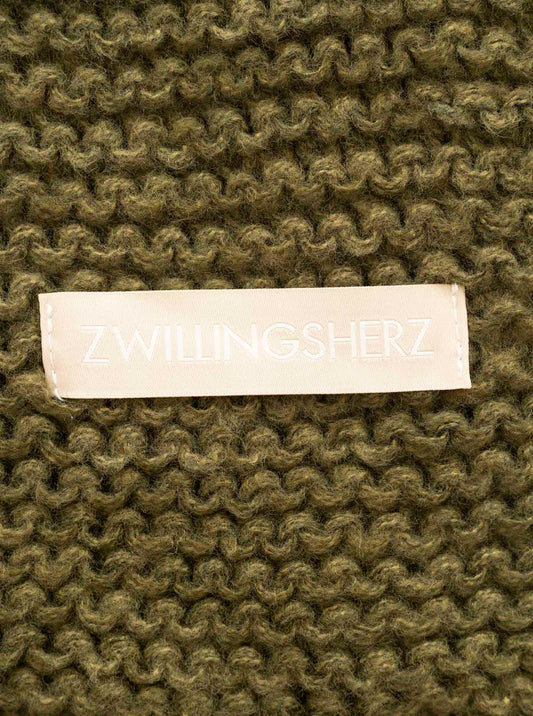 💕 Zwillingsherz Schal Grobstrick "Uni & Patch" Khaki