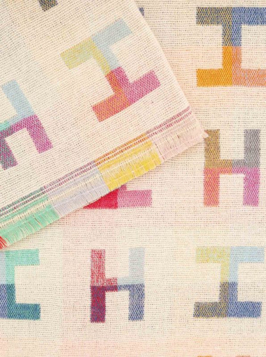 💕 Zwillingsherz Schal "Buntes H-Muster" Kuschelschal Viskose Wolle Beige