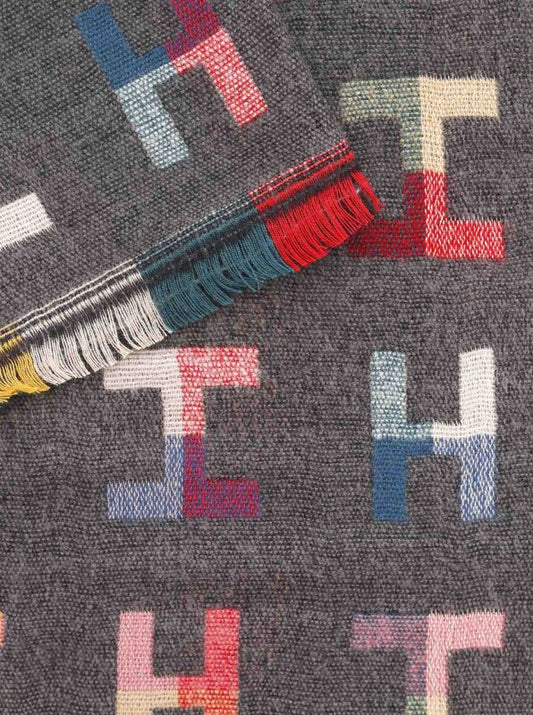 💕 Zwillingsherz Schal "Buntes H-Muster" Kuschelschal Viskose Wolle Grau