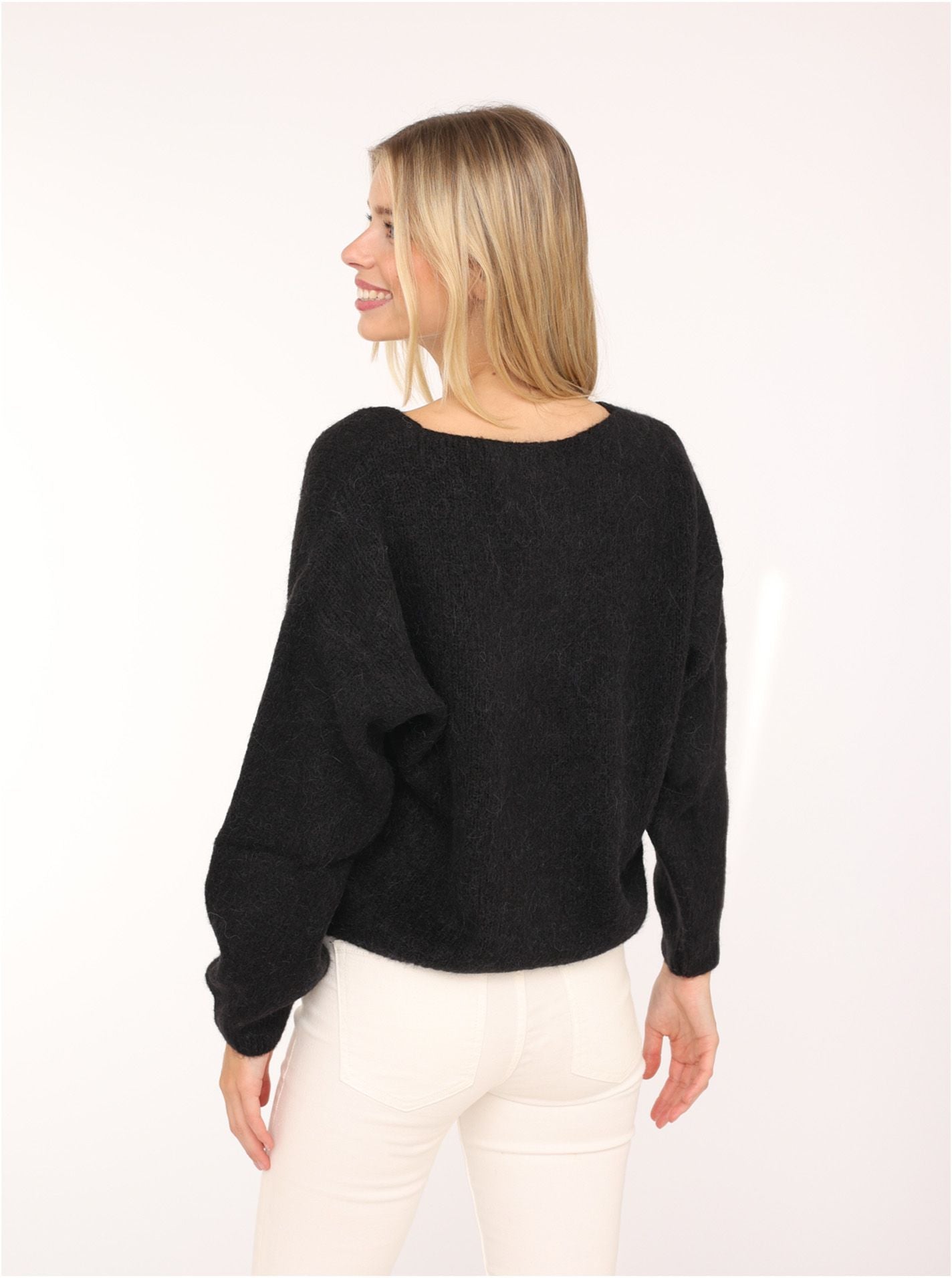 💕 Zwillingsherz Strickjacke kurz "Uni" Wolle Schwarz