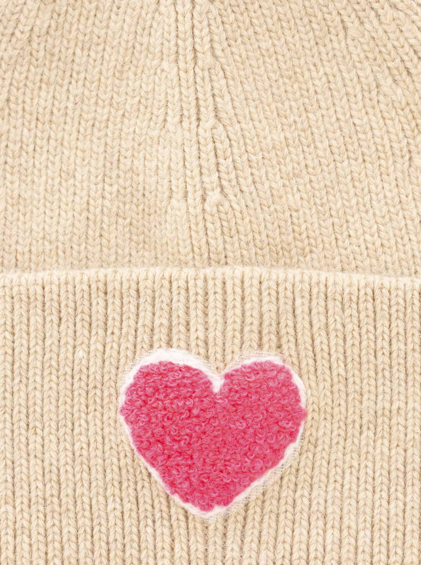 💕 Zwillingsherz Mütze Umschlagmütze "Flausch-Herz" Wolle gerippt Beige