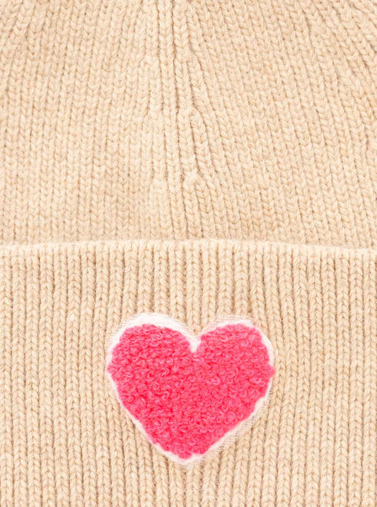 💕 Zwillingsherz Mütze Umschlagmütze "Flausch-Herz" Wolle gerippt Beige