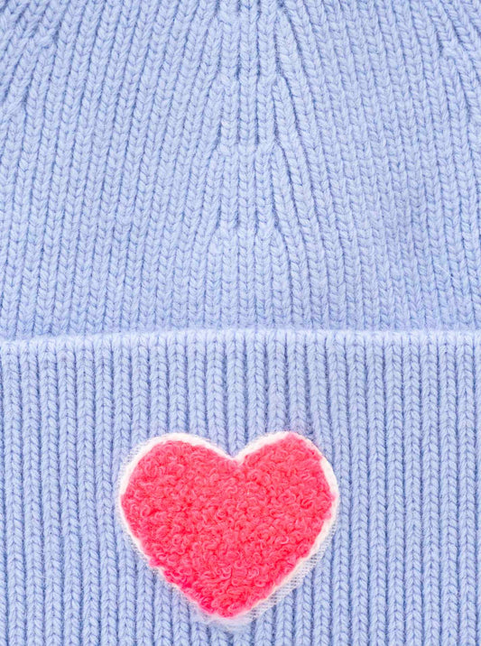 💕 Zwillingsherz Mütze Umschlagmütze "Flausch-Herz" Wolle gerippt Hellblau