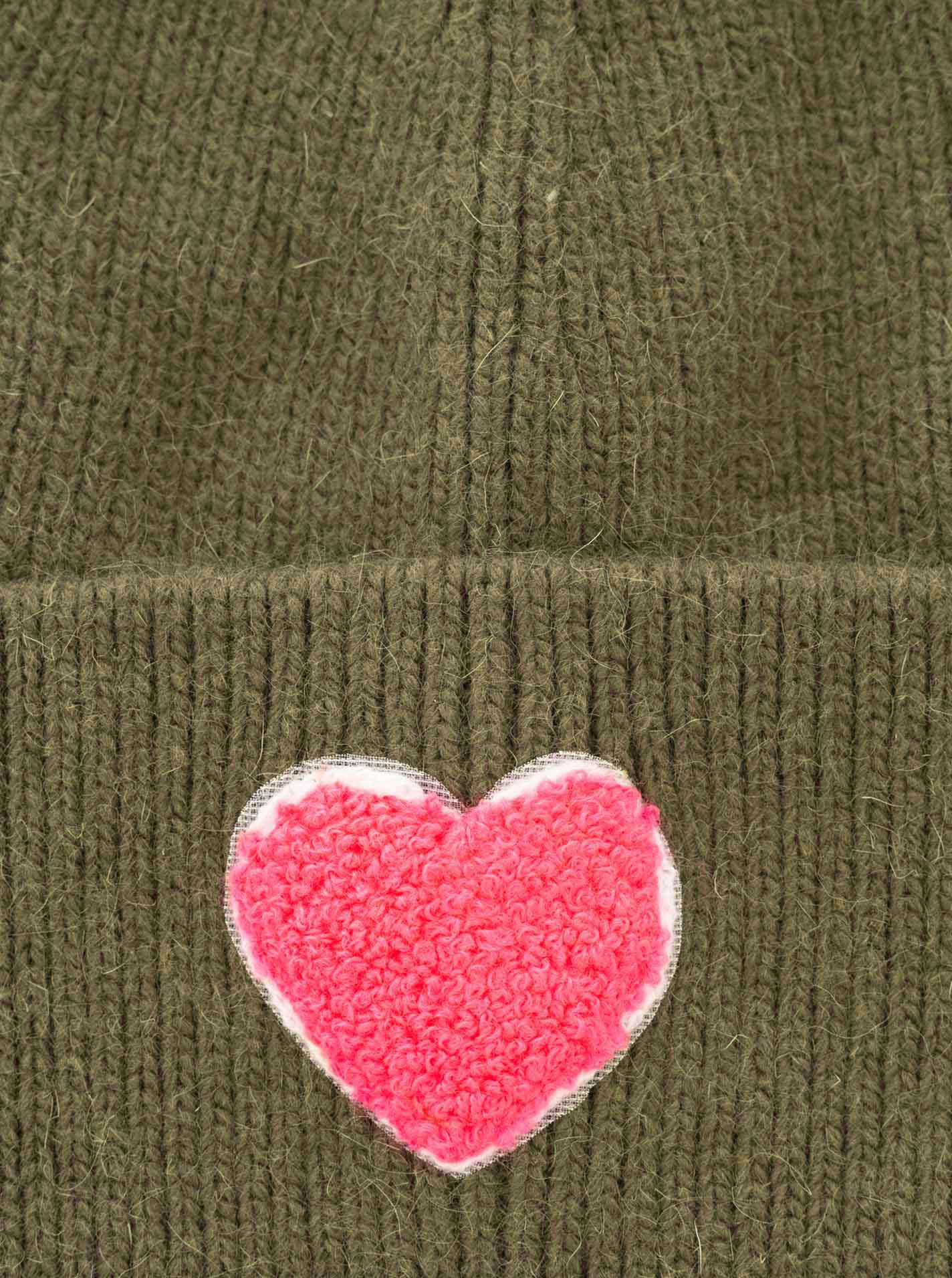 💕 Zwillingsherz Mütze Umschlagmütze "Flausch-Herz" Wolle gerippt Khaki