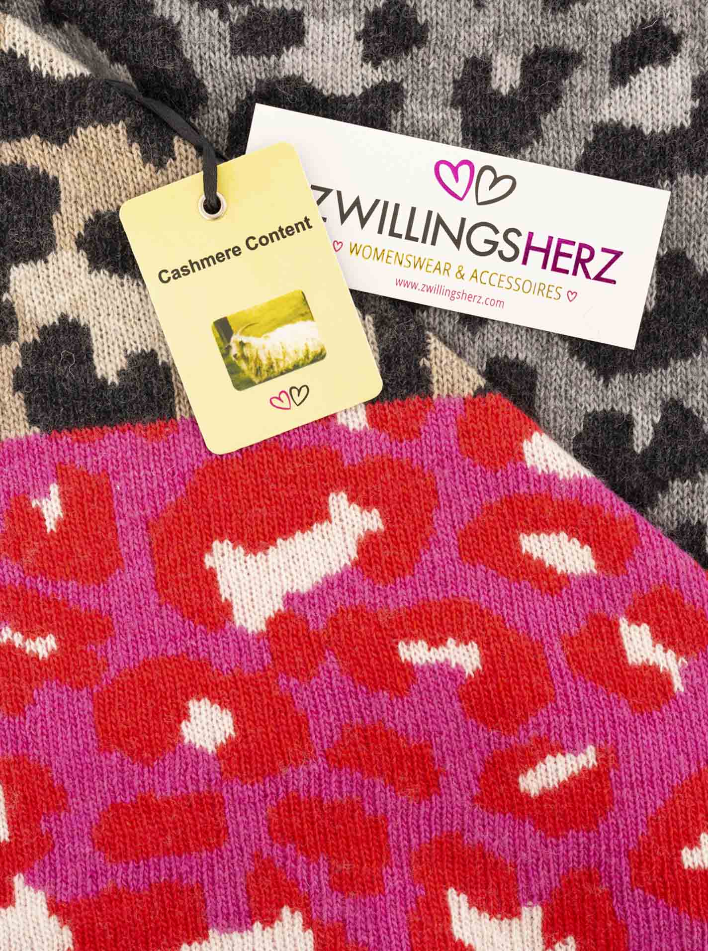 💕 Zwillingsherz Dreieckstuch "Crazy Lacey" Wolle Kaschmir Pink Grau Beige