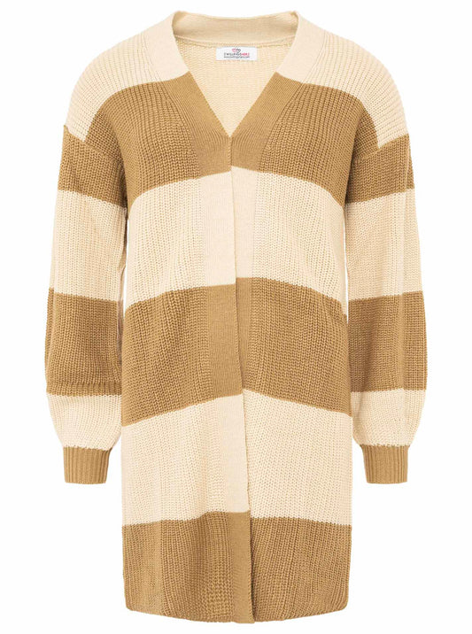 💕 Zwillingsherz Strickjacke "Blockstreifen" Merinowolle Beige