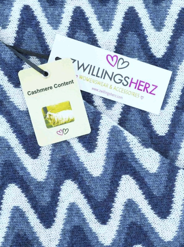 💕 Zwillingsherz Dreieckstuch "Winter Waves" Wolle Kaschmir Blau