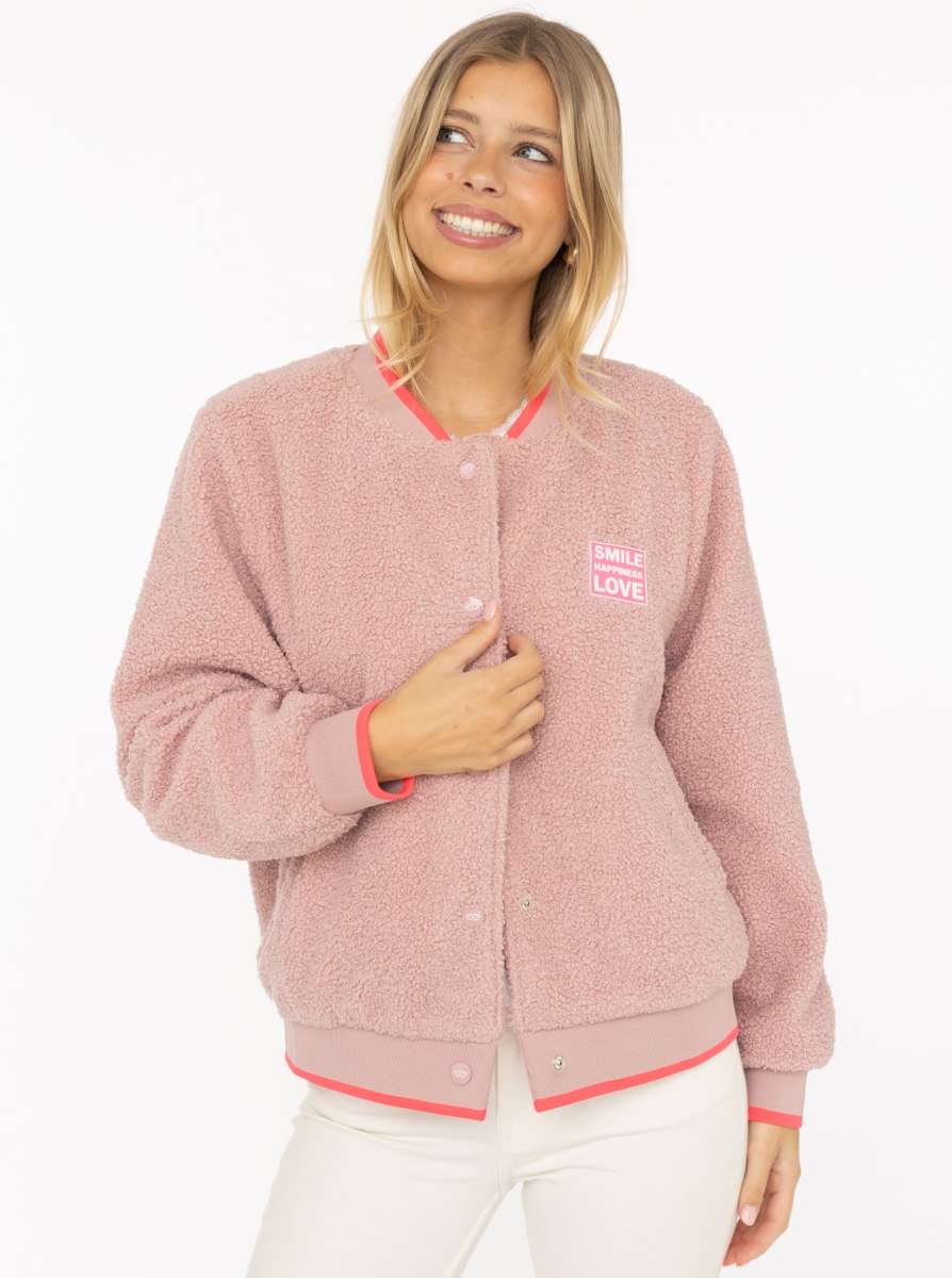 đź’• Zwillingsherz Bomberjacke Teddy "Smile Love" Altrosa