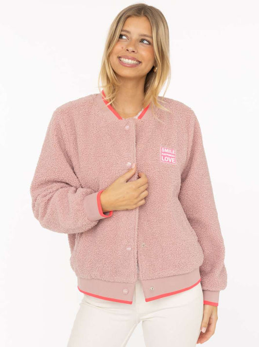 💕 Zwillingsherz Bomberjacke Teddy "Smile Love" Altrosa