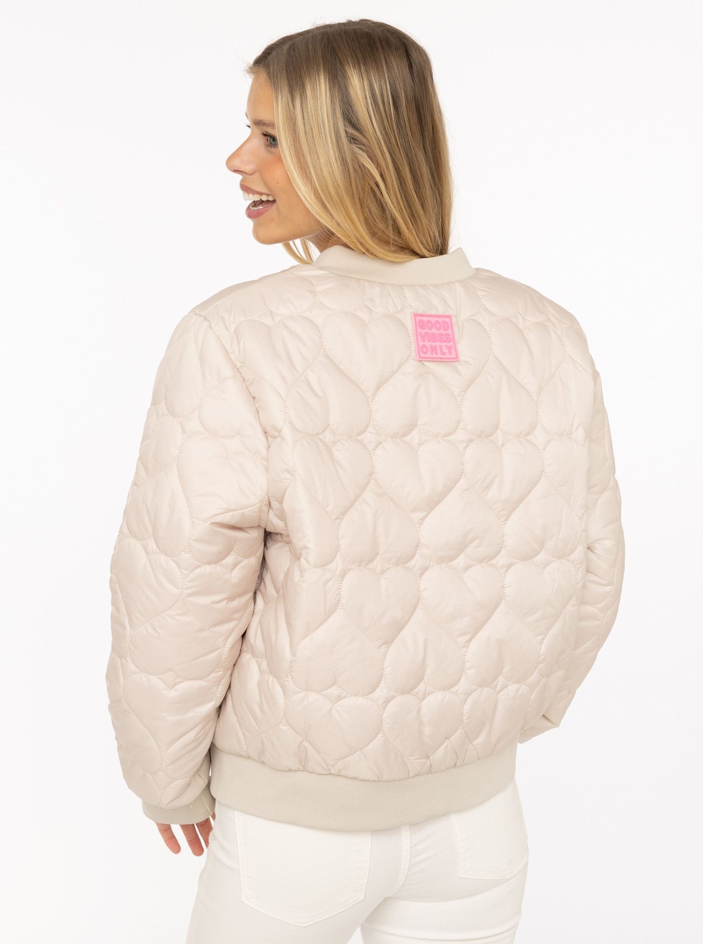 💕 Zwillingsherz Bomberjacke "Be Happy" Hellbeige