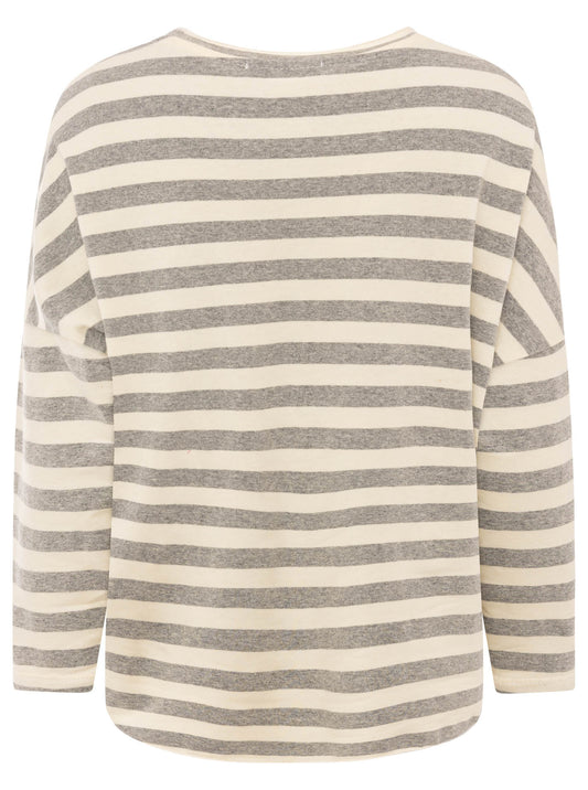 💕 Zwillingsherz Sweatshirt "Streifen & Jersey" Sweater Oversize Grau