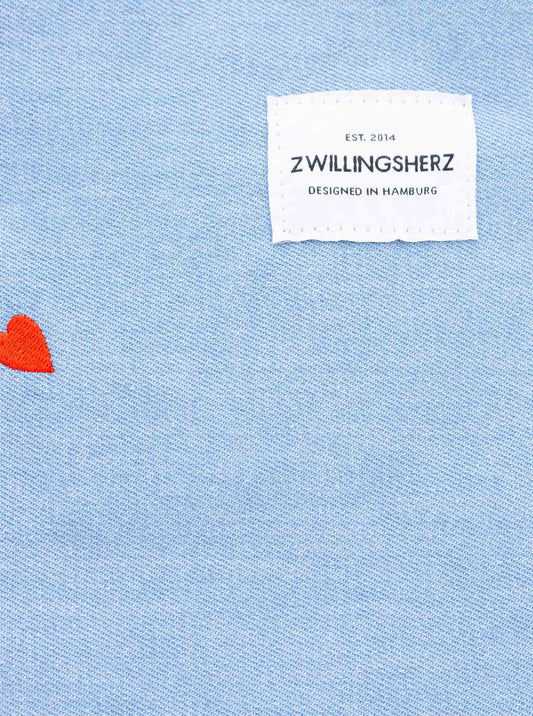 💕 Zwillingsherz XXL Shopper Jeans Denim "Kleine Herzen" Hellblau