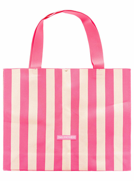 💕 Zwillingsherz Tasche Shopper "Streifen & Patch" Pink