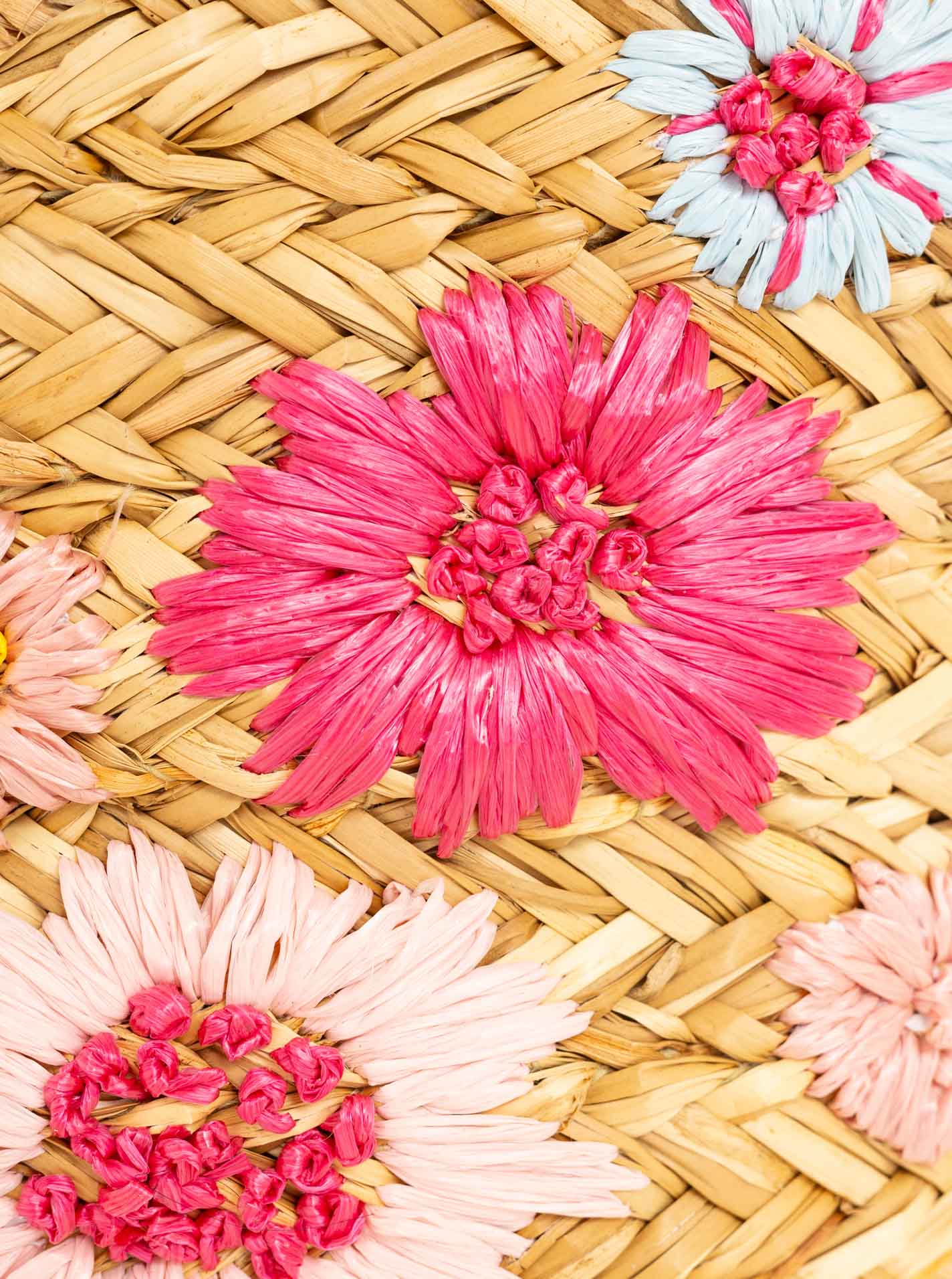 đź’• Zwillingsherz Korbtasche XXL Stroh "Flowers" Geflochten Rosa