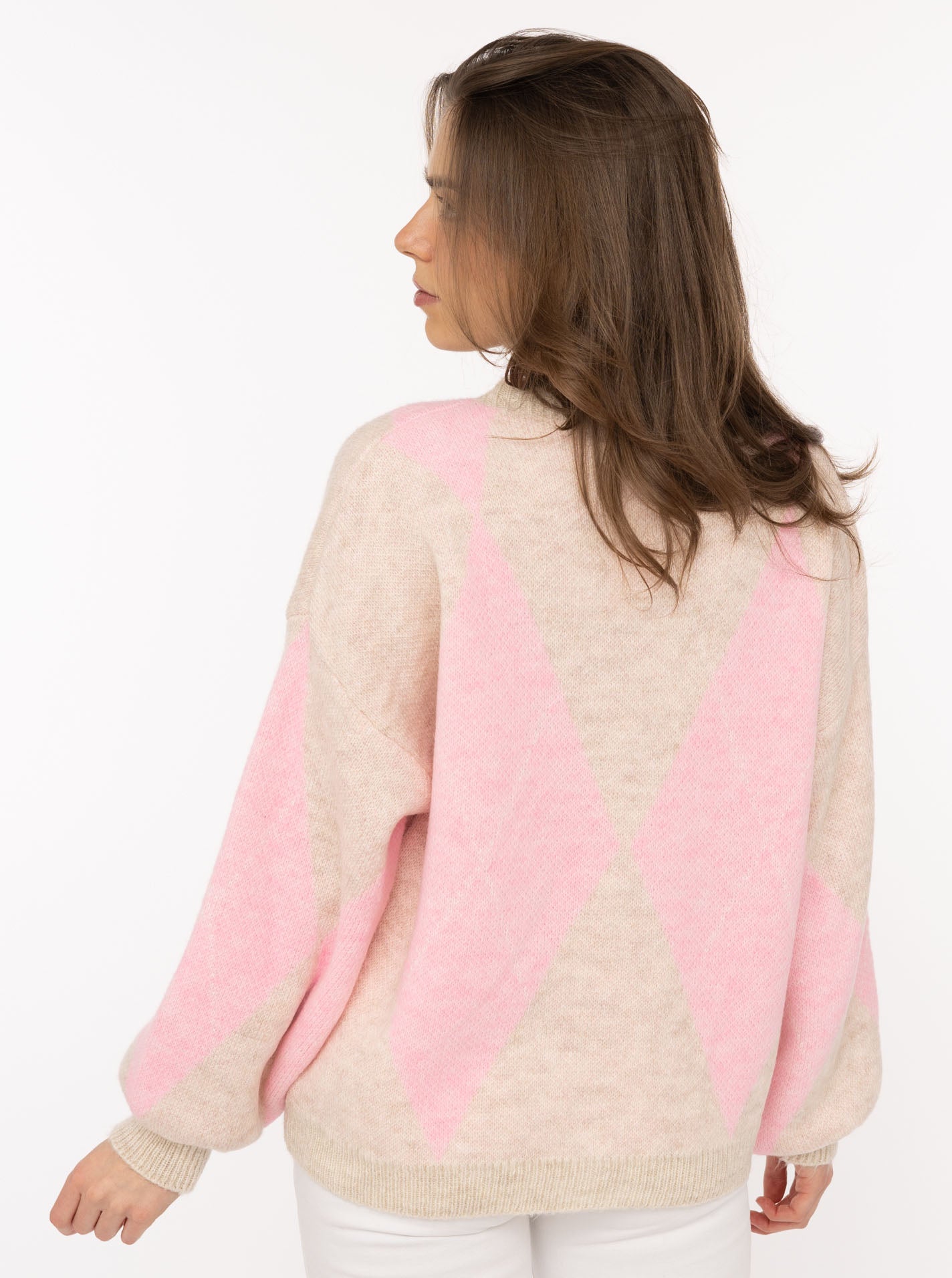đź’• Zwillingsherz Pullover "Argyle" Rundhals Rosa