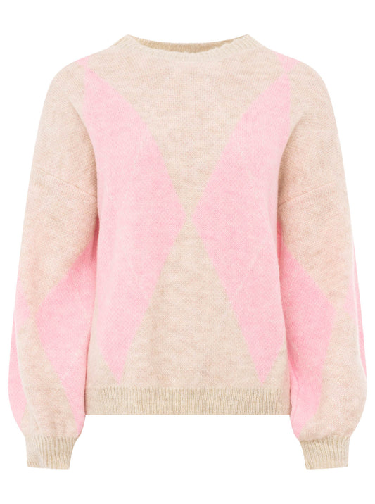 💕 Zwillingsherz Pullover "Argyle" Rundhals Rosa