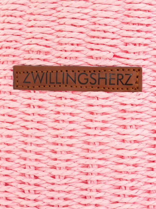 💕 Zwillingsherz Korbtasche XXL Stroh "Zwillingsherz" Geflochten Rosa