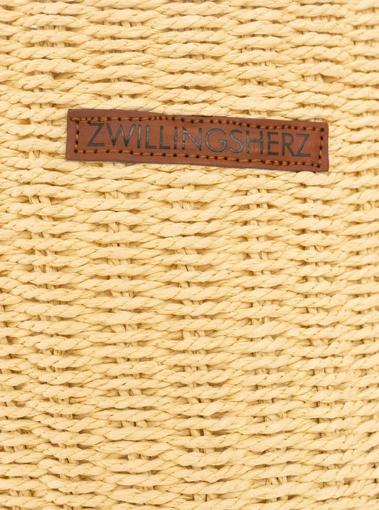 💕 Zwillingsherz Korbtasche XXL Stroh "Zwillingsherz" Geflochten Hellbeige