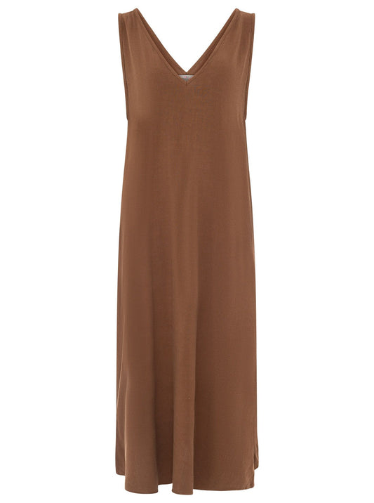 💕 Zwillingsherz Trägerkleid Leinenmix "Uni" Braun