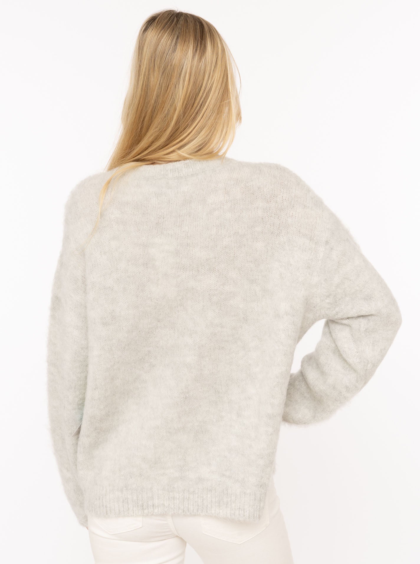 đź’• Zwillingsherz Pullover "Fluffy Brushed Alpaka" Hellgrau