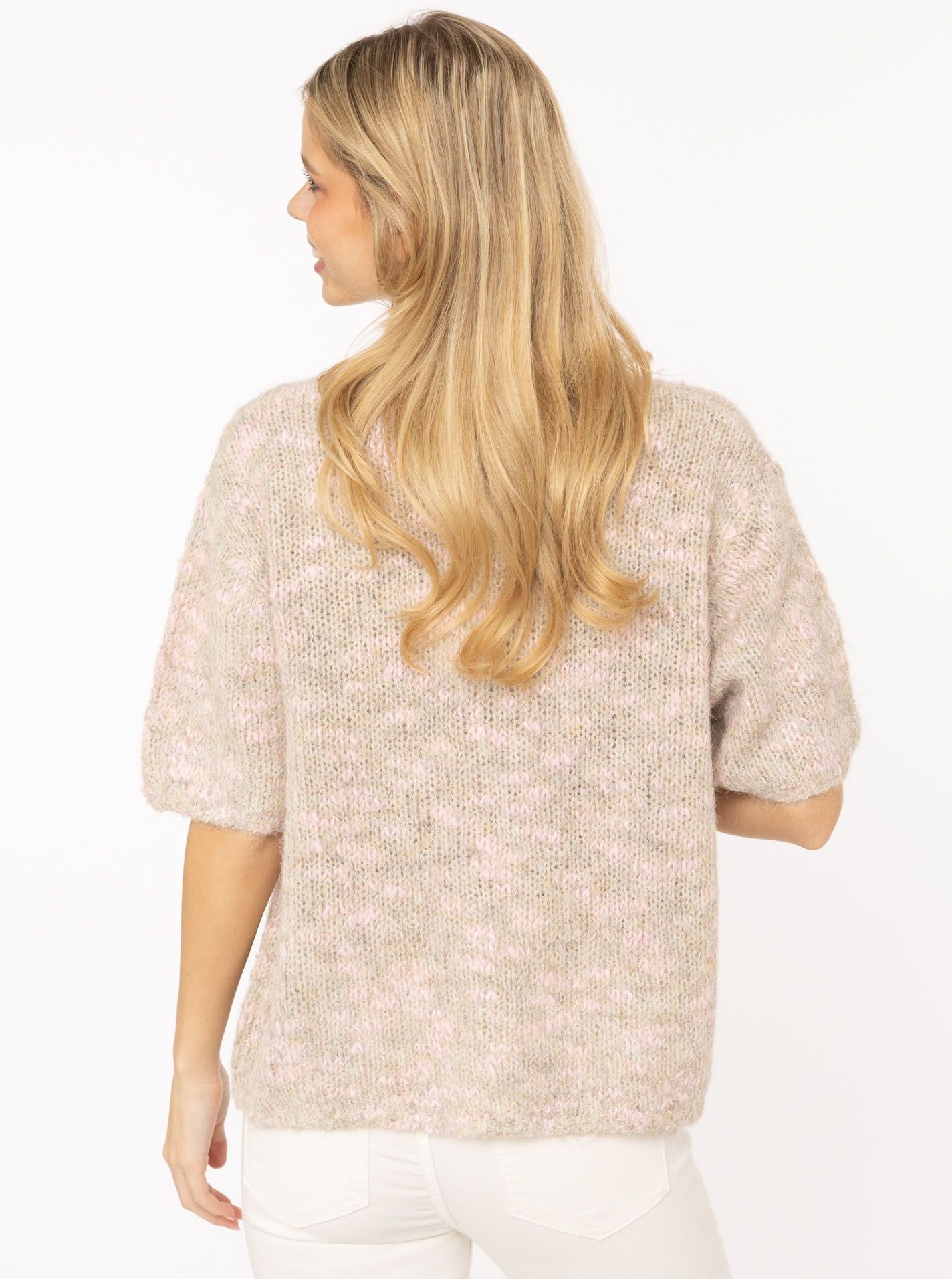đź’• Zwillingsherz Cardigan Kurzarm "Space Dye" Strickjacke Beige Rosa