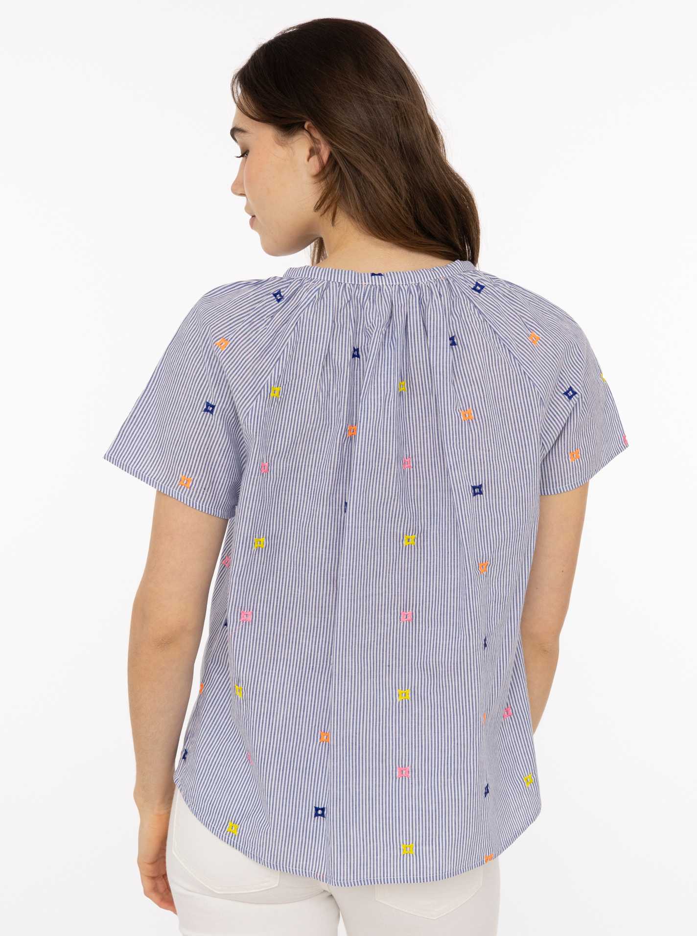 đź’• Zwillingsherz Bluse Kurzarm "Stripes & Stitch" Blau