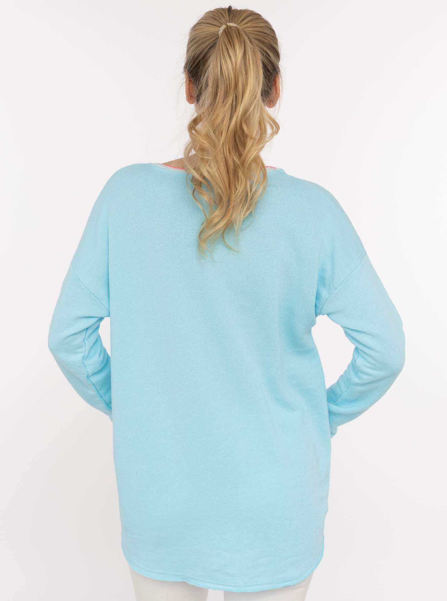 đź’• Zwillingsherz Pullover Sweater Neonkante "Positive Mind" Baumwolle TĂĽrkis
