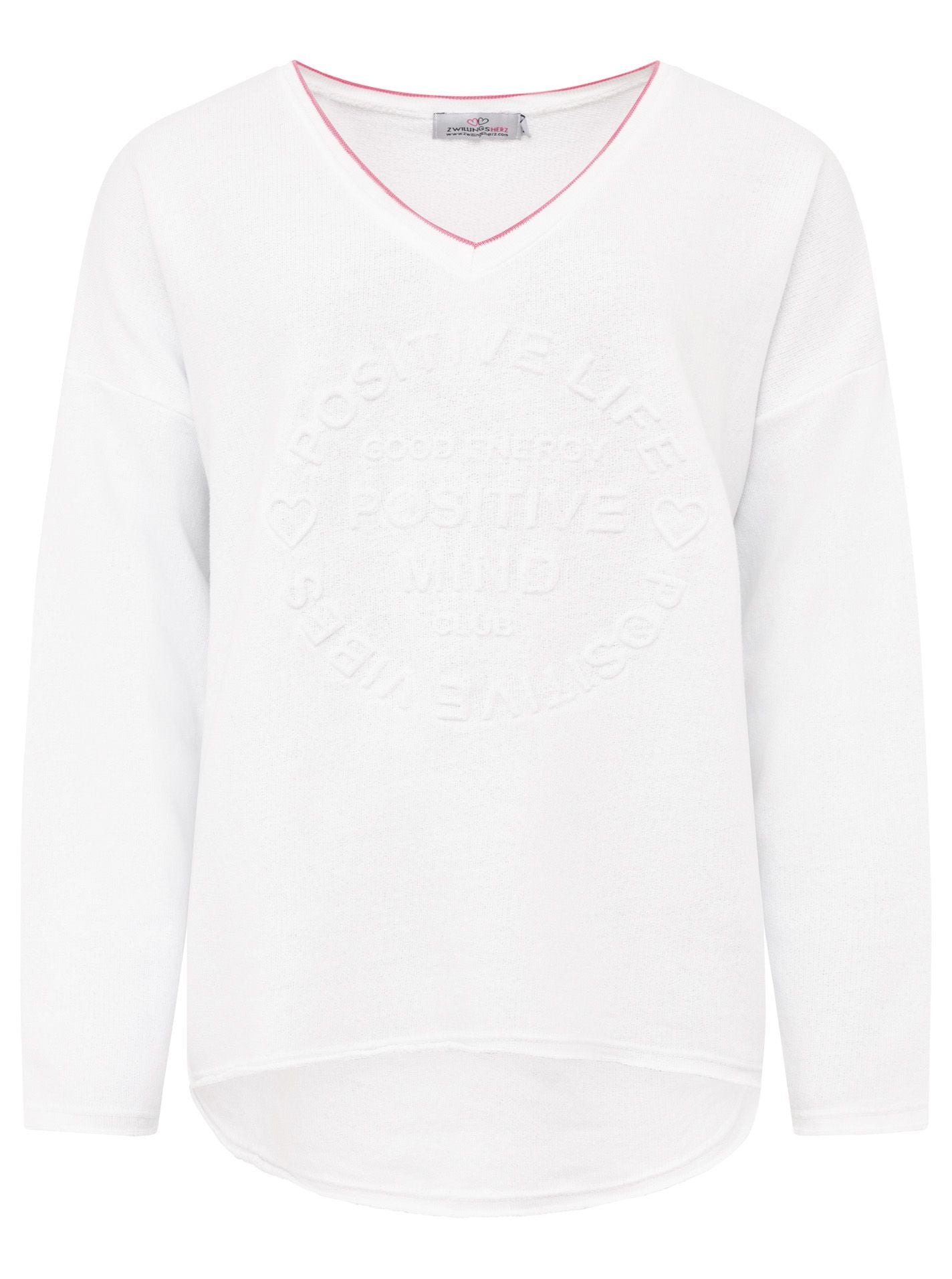 đź’• Zwillingsherz Pullover Sweater Neonkante "Positive Mind" Baumwolle WeiĂź
