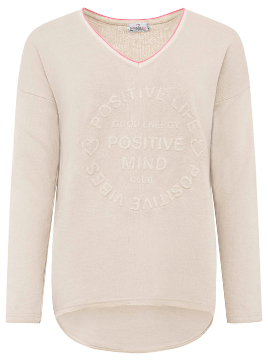 💕 Zwillingsherz Pullover Sweater Neonkante "Positive Mind" Baumwolle Beige