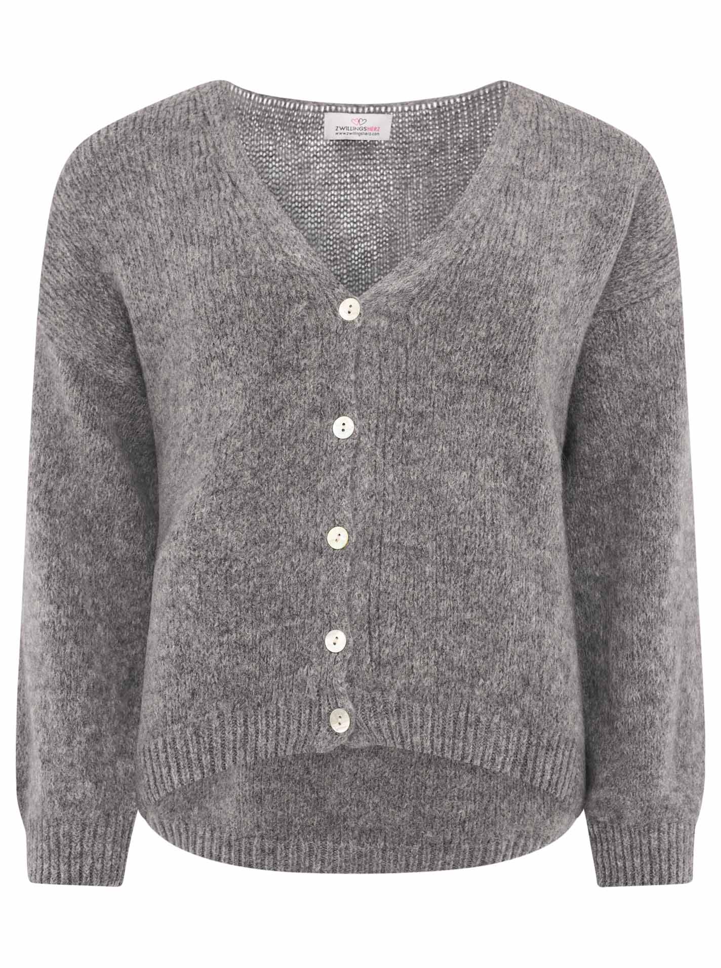 💕 Zwillingsherz Strickjacke kurz "Uni" Wolle Dunkelgrau